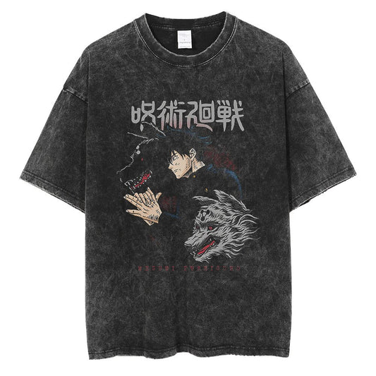 Jujutsu Kaisen Megumi Fushiguro X Demon Dogs Oversized Vintage Tee