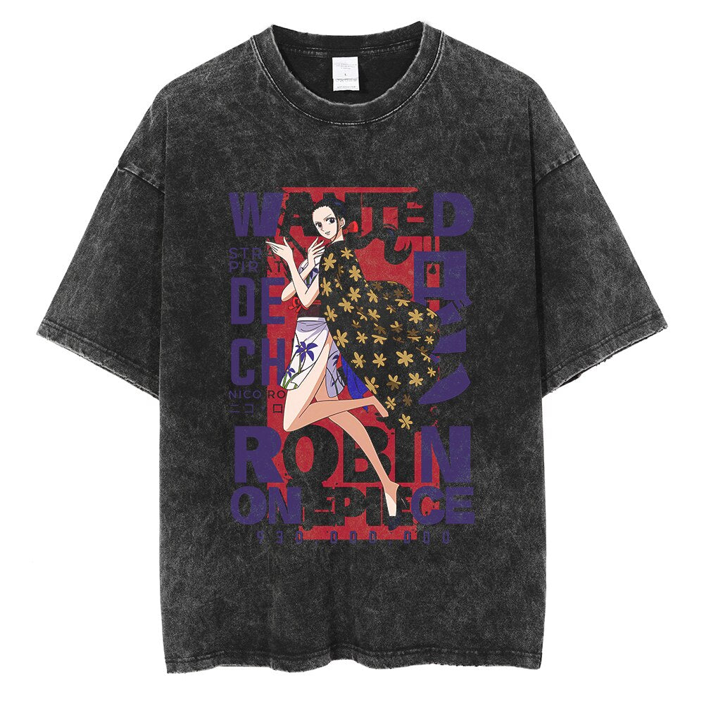 One Piece Robin Wanted Poster Oversized Vintage Tee