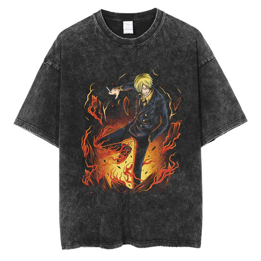 One Piece Sanji Flames Oversized Vintage Tee