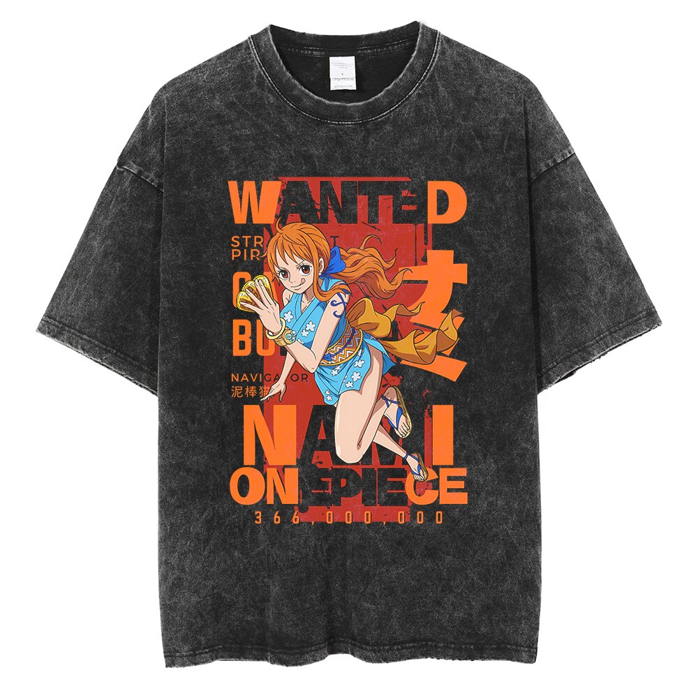 One Piece Nami Wanted Poster Oversized Vintage Tee – Anime Clothing