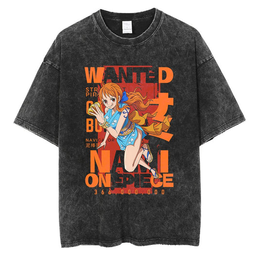 One Piece Nami Wanted Poster Oversized Vintage Tee