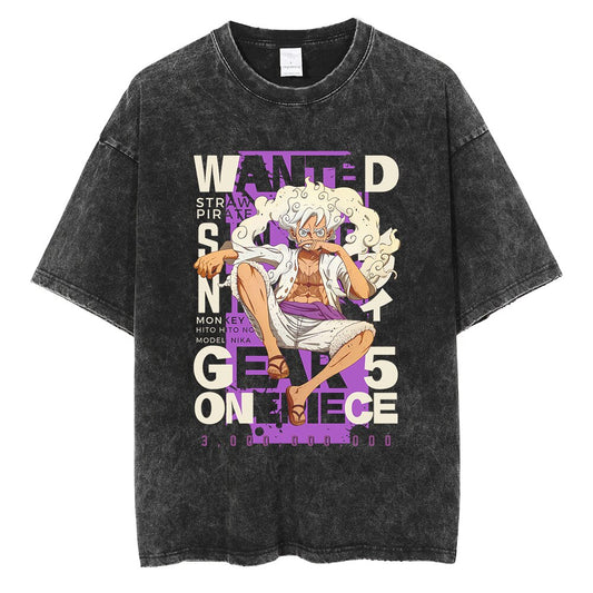 One Piece Gear 5 Luffy Wanted Poster Oversized Vintage Tee